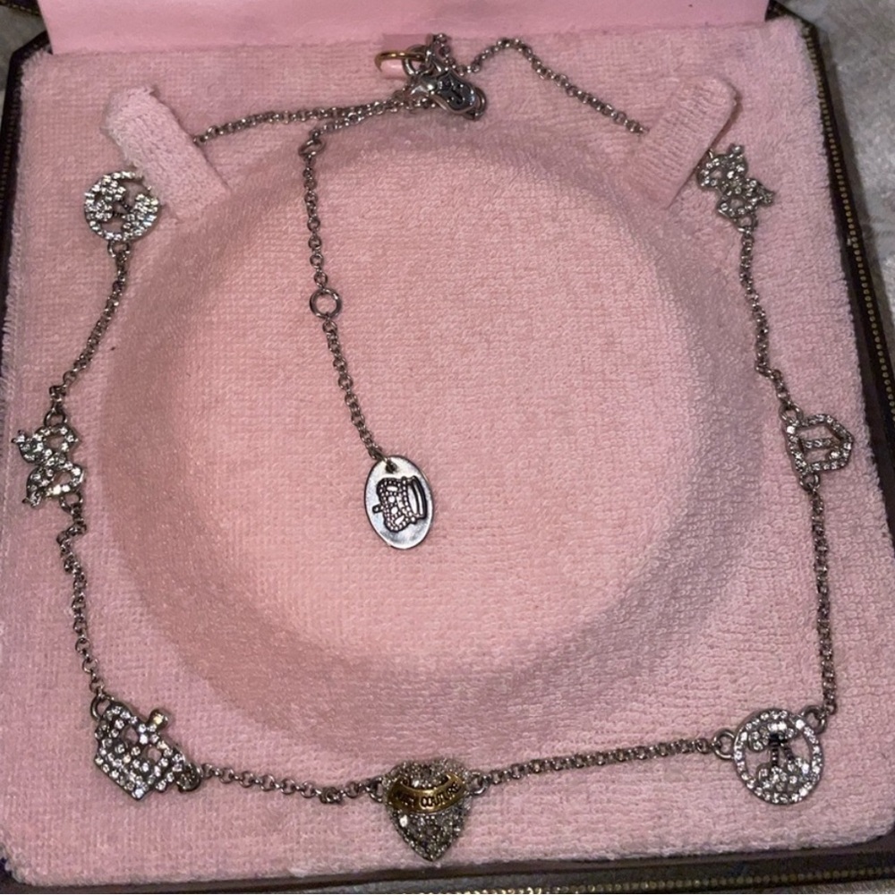 Y2K Juicy Couture Heart Necklace Crown Bow Cherry